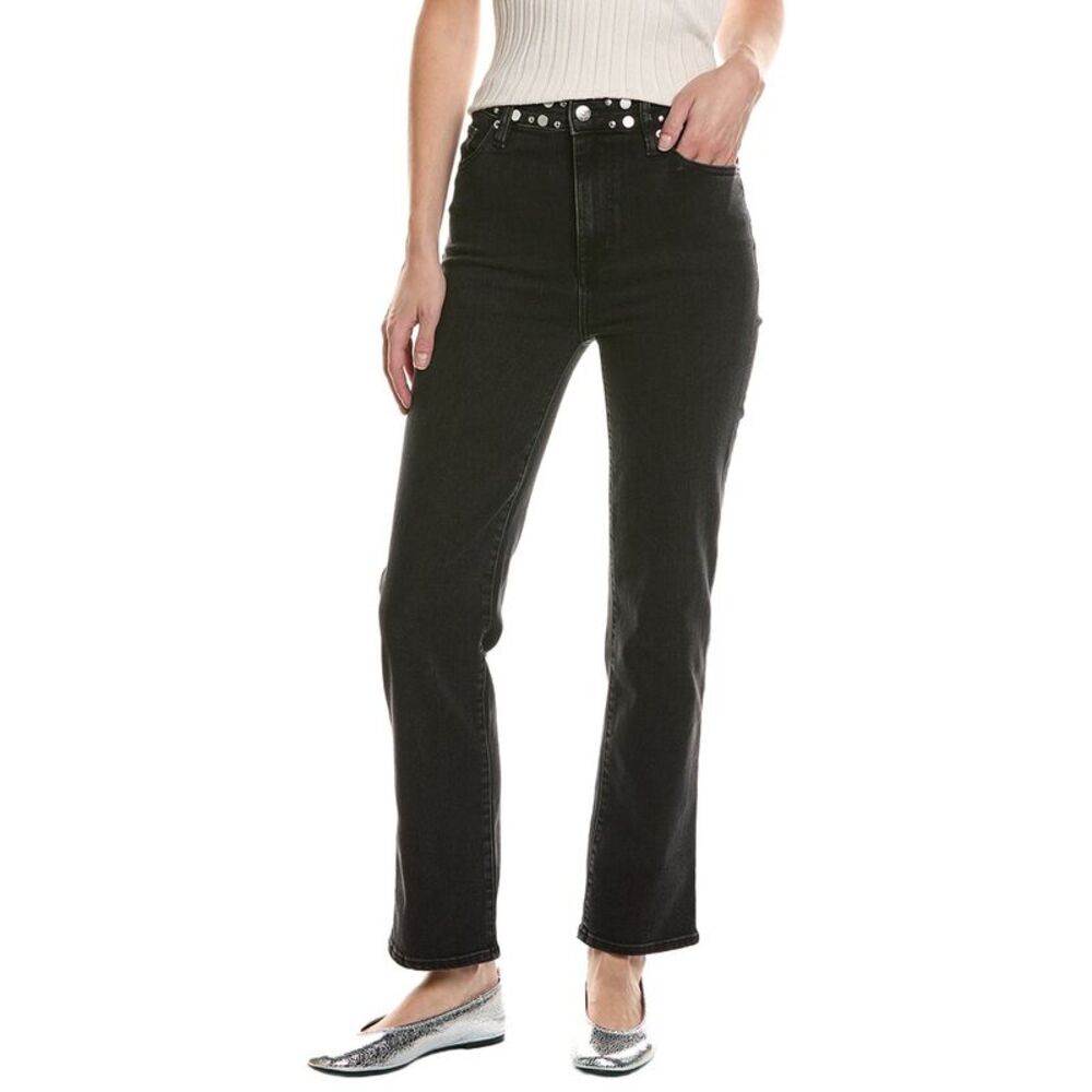 Frame Denim Womens Frame Le Sleek Straight Studded Meteor Jean, Black